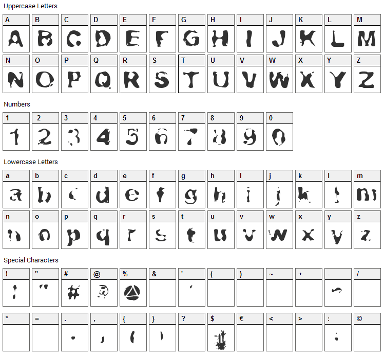 Lava-Lava Font Character Map