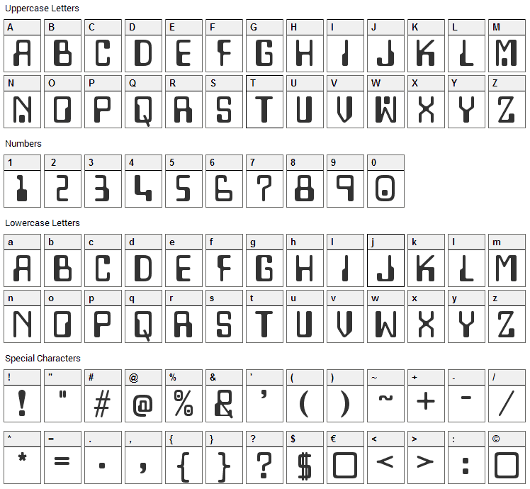 Lazenby Computer Font Character Map