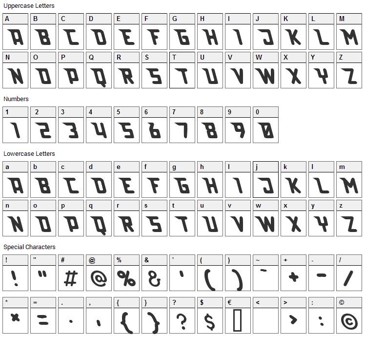 Lazerbeam Surprise Font Character Map