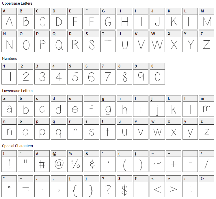 Lazy Day Font Character Map