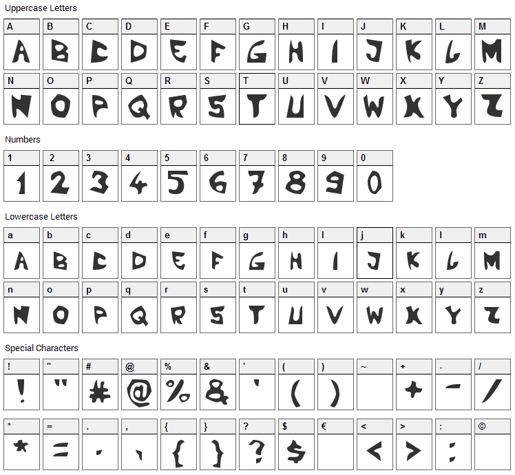 LBC Boom Font Character Map