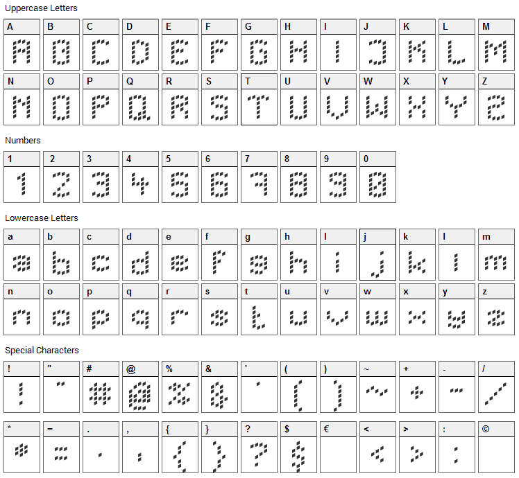 LBC Dots Font Character Map