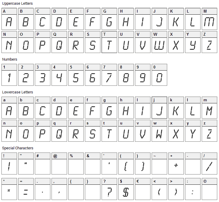 LCD / LCD Mono Font Character Map