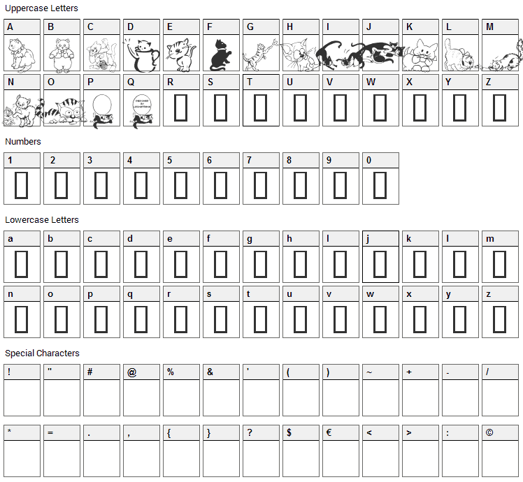 LCR Cats Meow Font Character Map