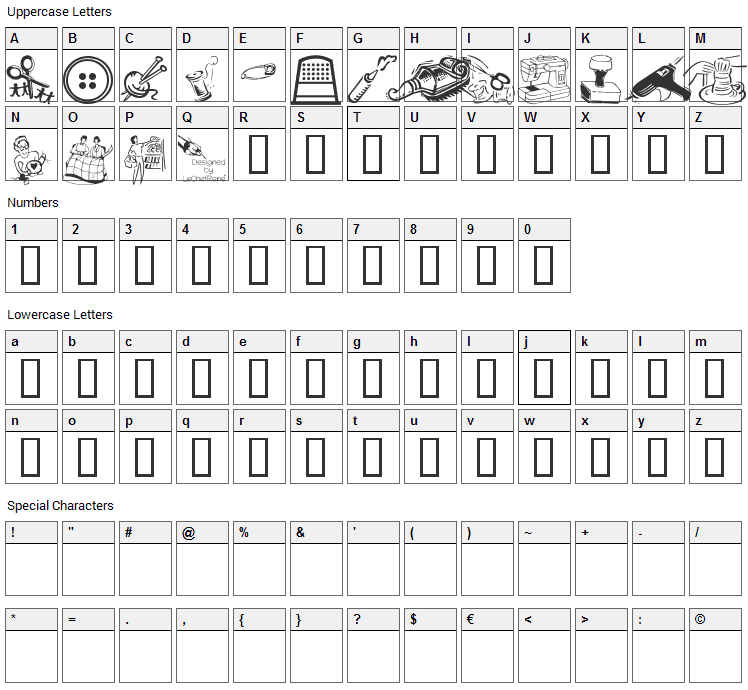 LCR Lesleys Crafts Font Character Map