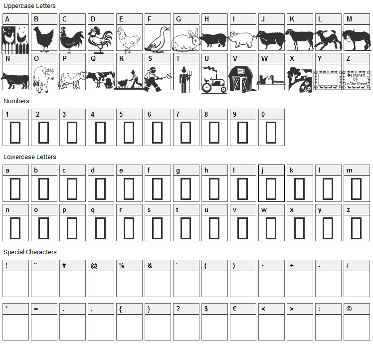 LCR on the Farm Font Character Map