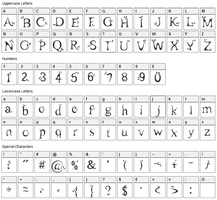 Leaf 1 Font Character Map