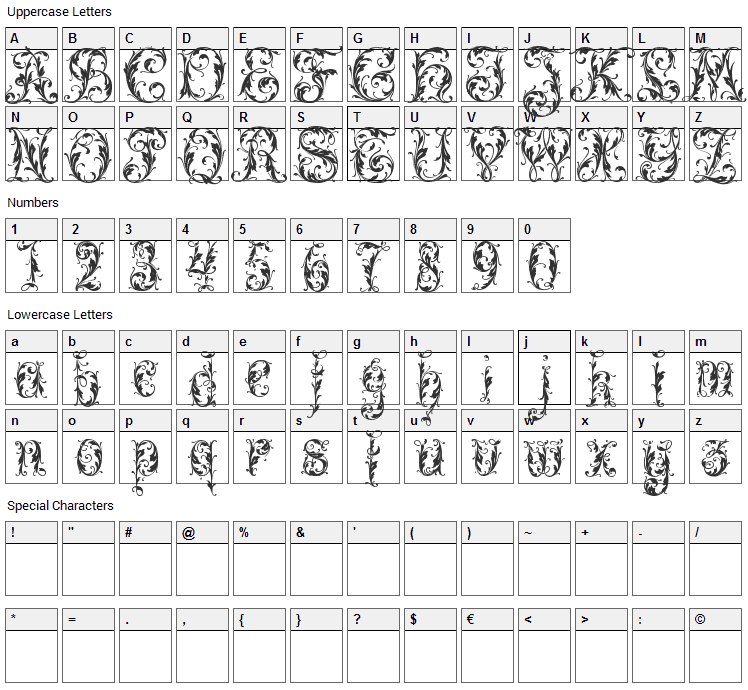 Leafy Font Character Map