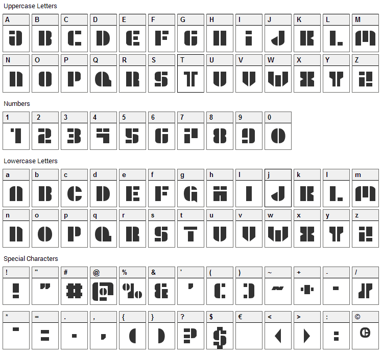 League Wars Font Character Map