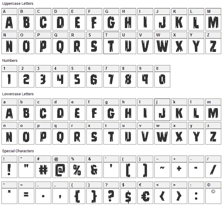 Leatherface Font Character Map