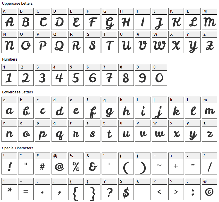 Leckerli One Font Character Map