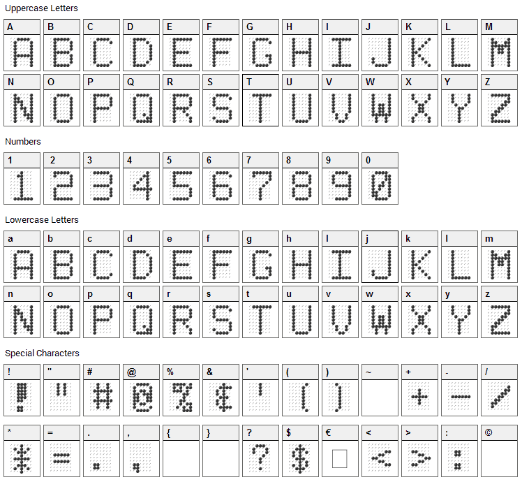 Led Board Font Character Map