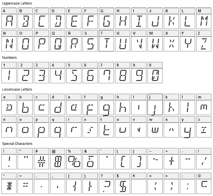 LED Sled Font Character Map