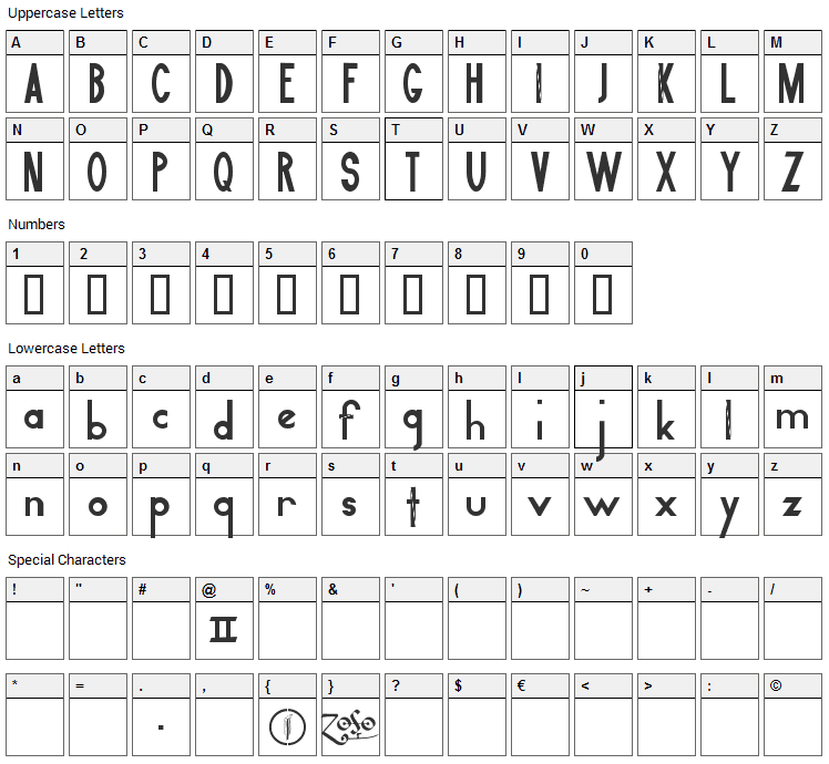 Led Zeppelin II Font Character Map