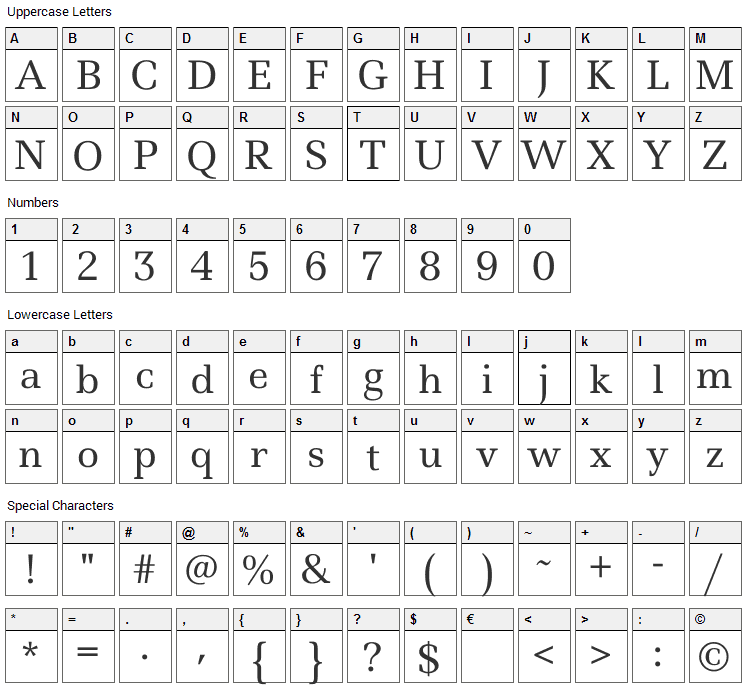 Ledger Font Character Map