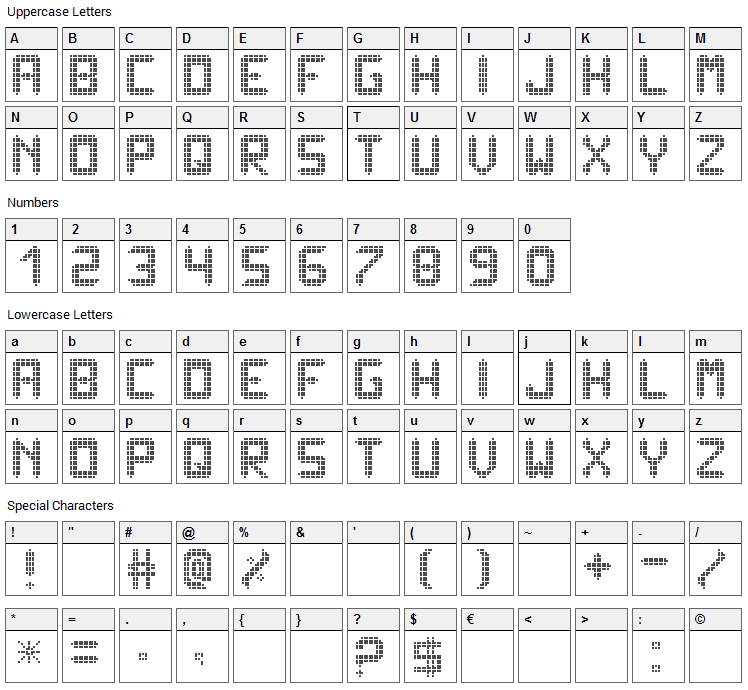 Ledisplayx Font Character Map