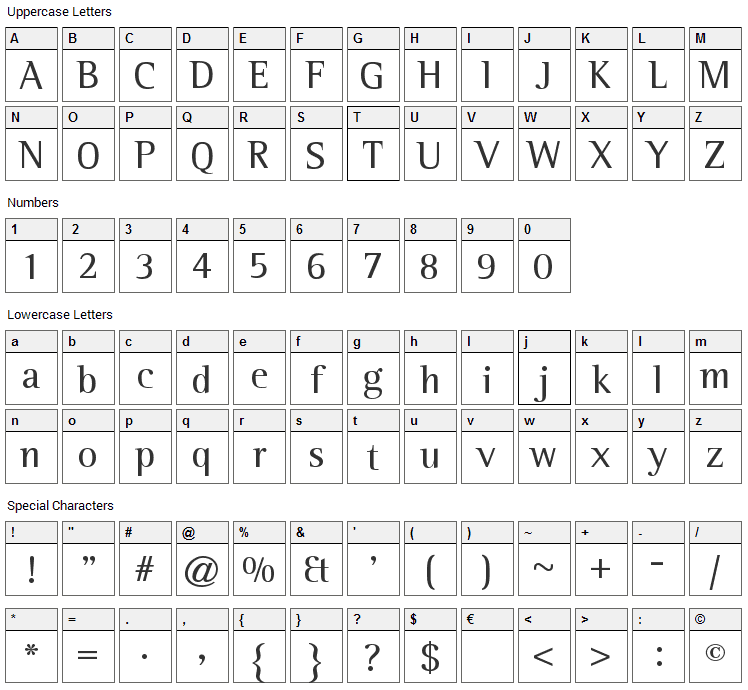 Leftist Mono Serif Font Character Map