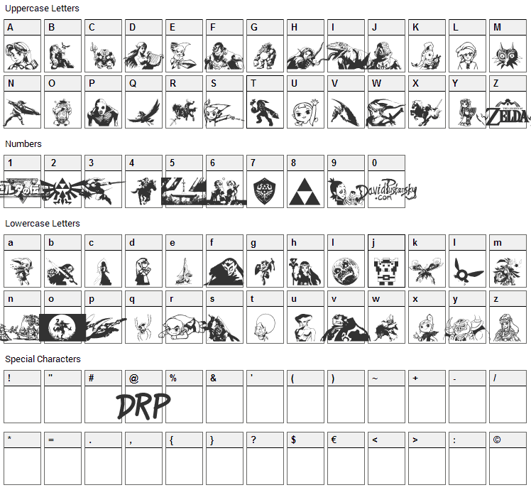 Legend Of Zelda TriFont Font Character Map