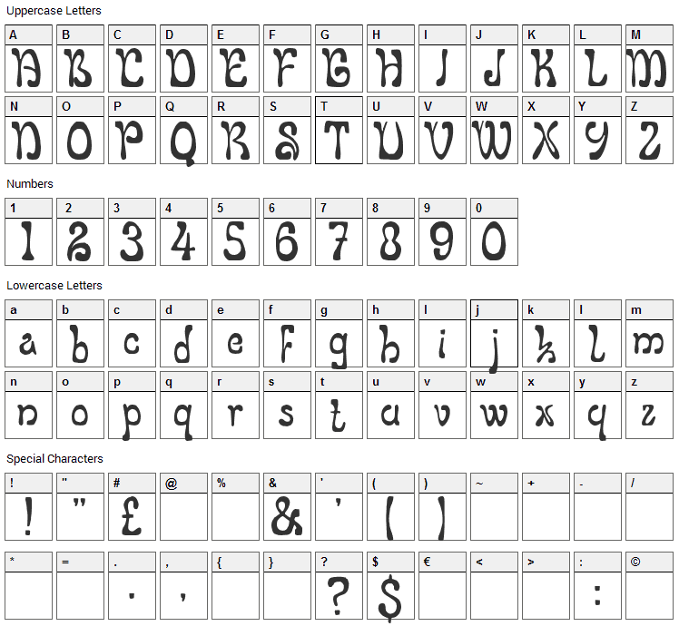 LeGolf Font Character Map