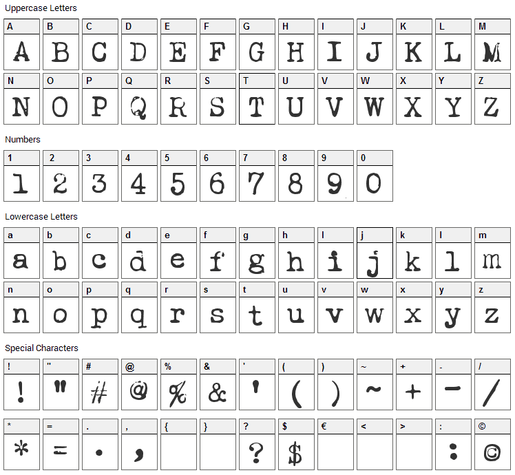 Leicester Font Character Map