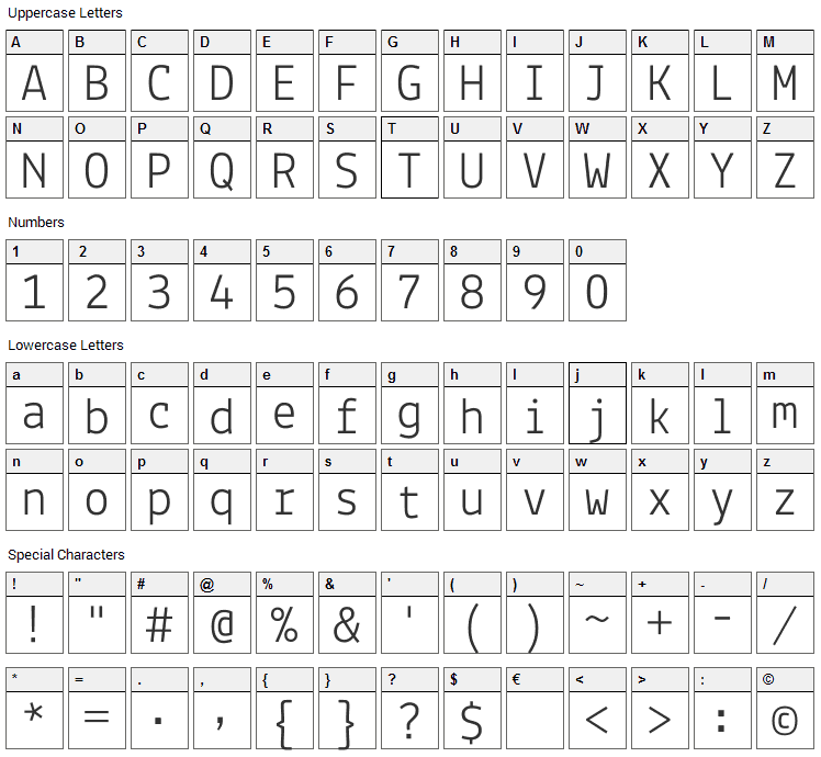 Lekton Font Character Map