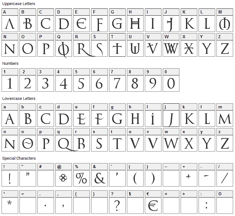 Lelf Noir du Mal Font Character Map