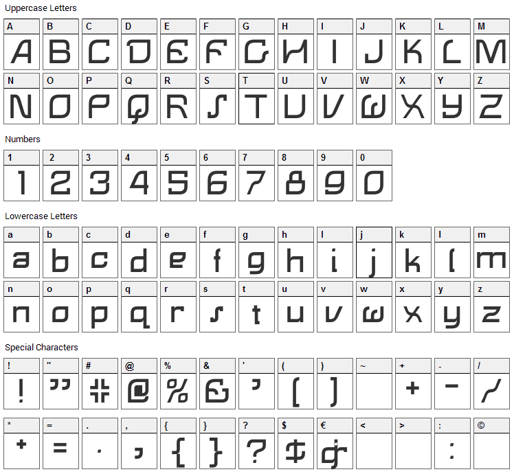 Lemon Font Character Map