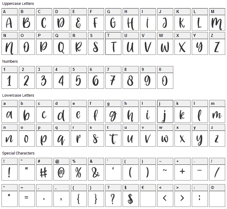 Lemon Grass Font Character Map