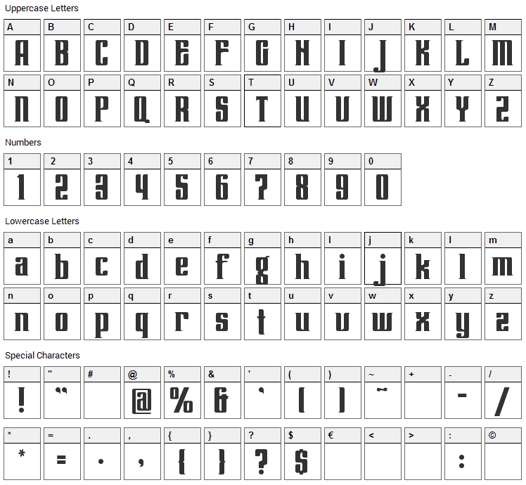 Lenteroos Font Character Map