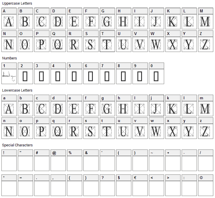 Leonardo Font Character Map