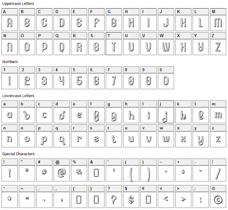 Lesser Concern Font Character Map