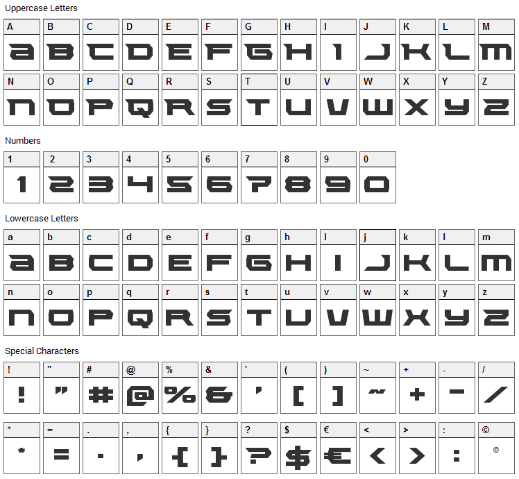 Lethal Force Font Character Map