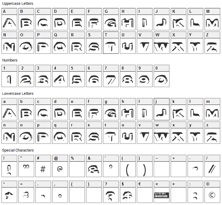 Letter Set Font Character Map