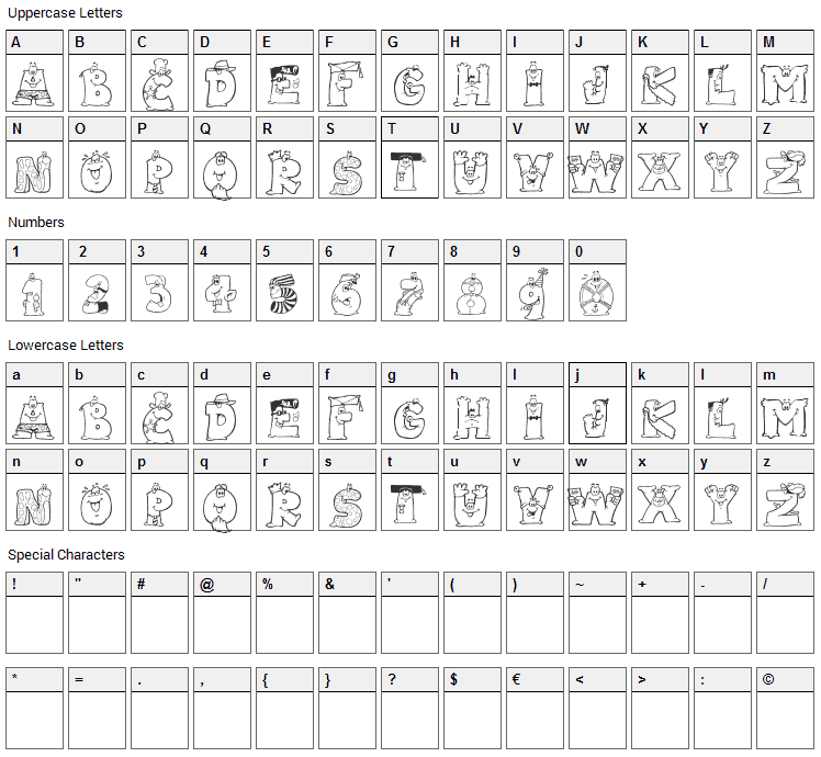 Letterbat Friends Font Character Map