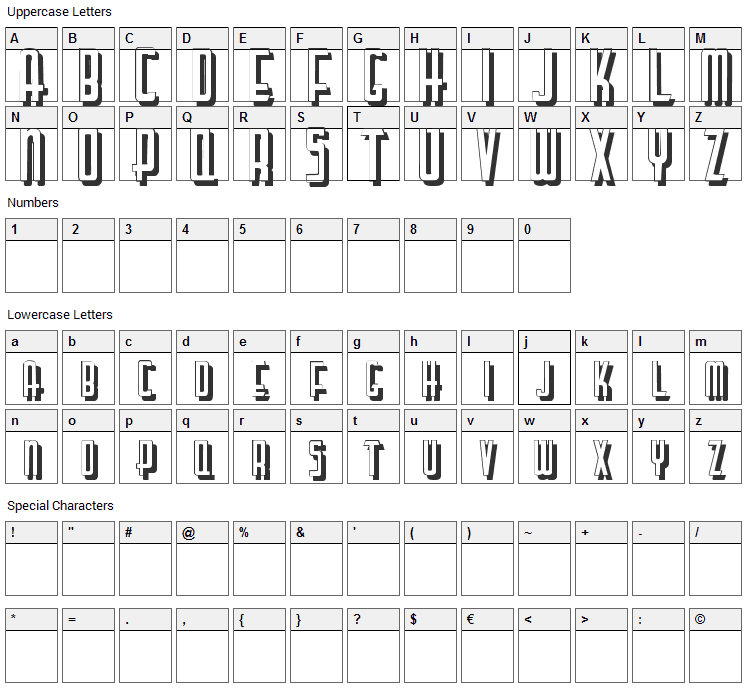 Lettering Deco Shadow Font Character Map