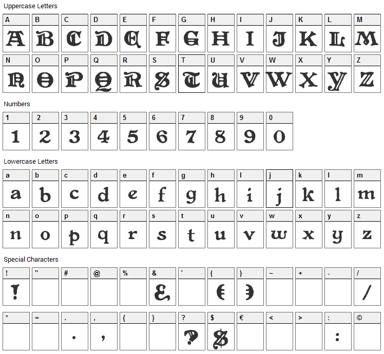 Level Fourteen Druid Font Character Map