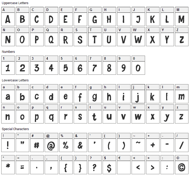 Levi Naive Letter Font Character Map