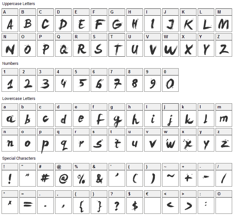 Levi ReBrushed Font Character Map