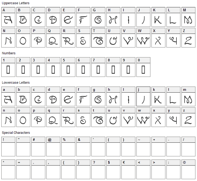 Lewis F. Days 191 Font Character Map