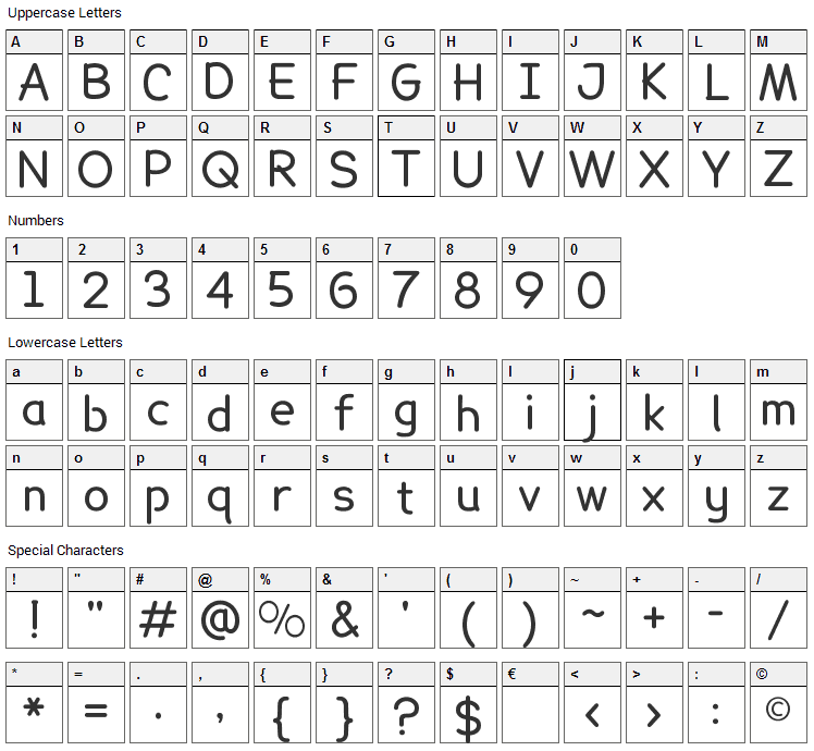 Lexie Readable Font Character Map