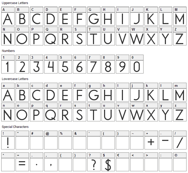 Libby Font Character Map