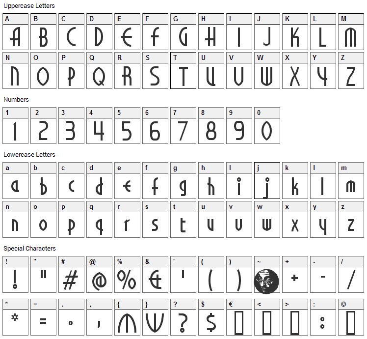 Libeled Lady Font Character Map