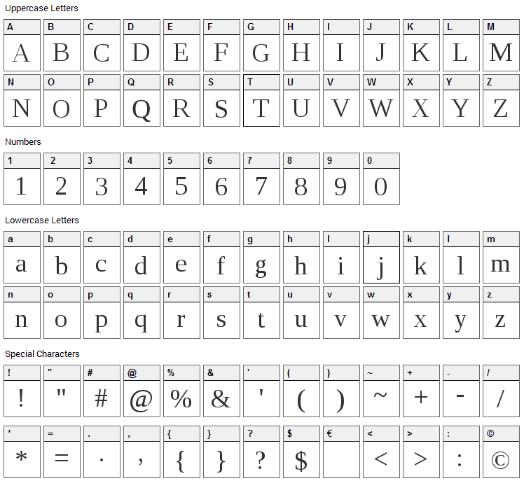 Liberation Serif Font Character Map