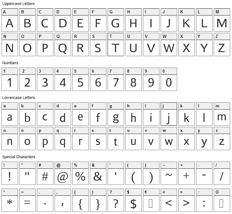 Liberty Sans Font Character Map