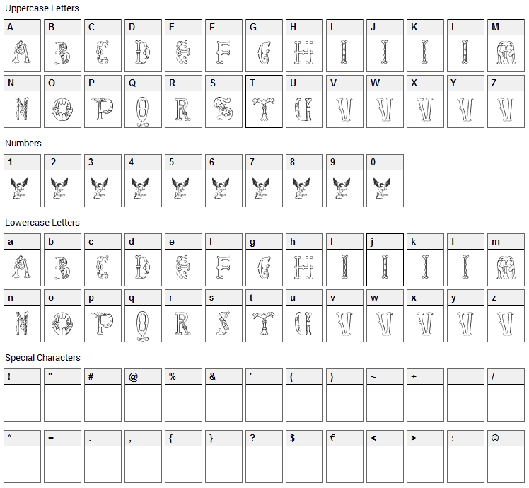 Library of Minerva Font Character Map