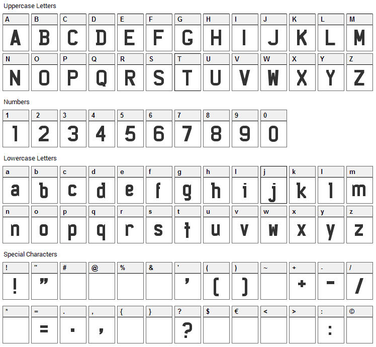 Licenz Plate Font Character Map