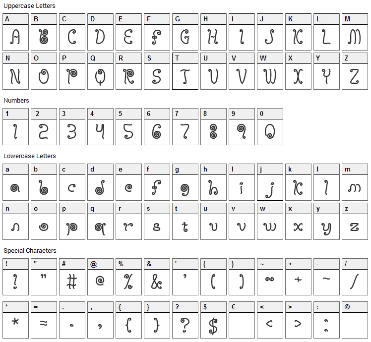 Licorice Strings Font Character Map