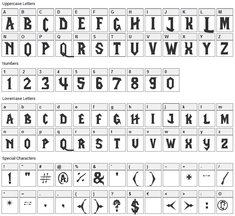 LifeCraft Font Character Map