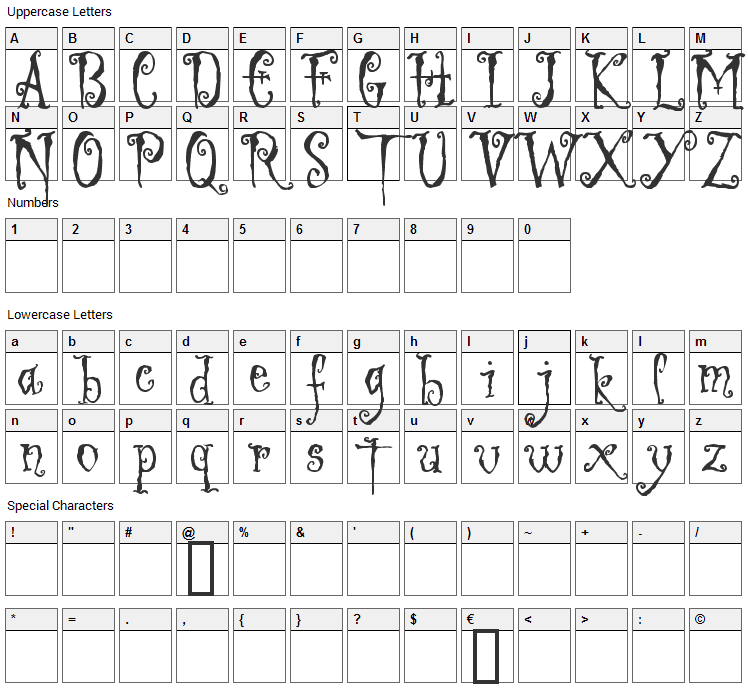 Ligeia Font Character Map