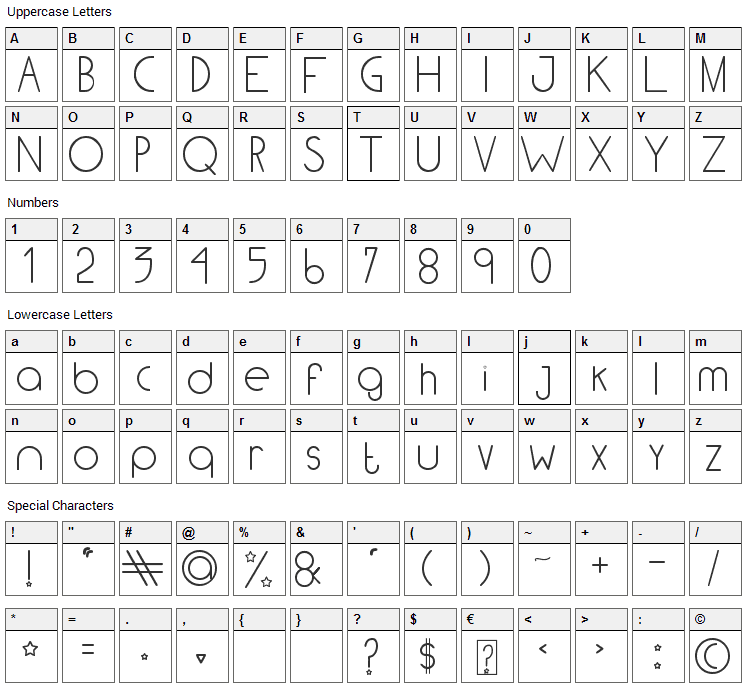 Light TFB Font Character Map